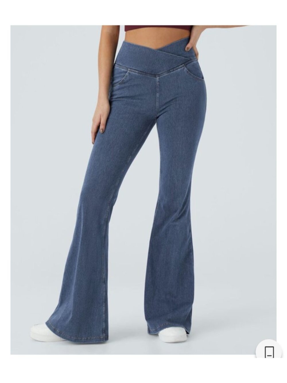 Halara L Crossover Waist Flare Jeans Athleisure Denim Blue High-Rise Stretch New